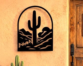 Desert Cactus Metal Wall Art, Southwestern Decor, Saguaro Arizona Wall Hanging, Boho Arizona Western Art, Outdoor Patio Ranch House Gift