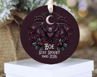 Personalized Gothmas Ornament, Gothic Ceramic Ornament, Christmas Keepsake With Gift Box and Ribbon, Custom 2026 Christmas Ceramic Ornament