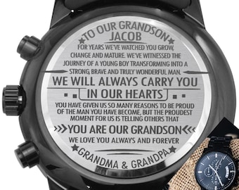Gift For Grandson, Personalized Engraved Watch From Grandparents, Custom Graduation Gift, Grandson Birthday, or Christmas Gift for Grandson