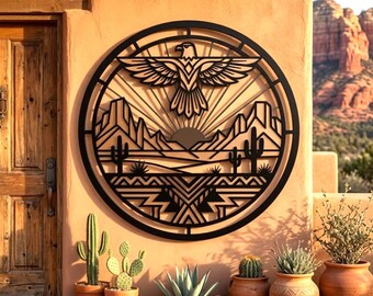 Thunderbird Metal Wall Art, Southwestern Desert Thunderbird Arizona Sedona Decor, Cactus Rustic Western Art, Custom Ranch House Patio Sign