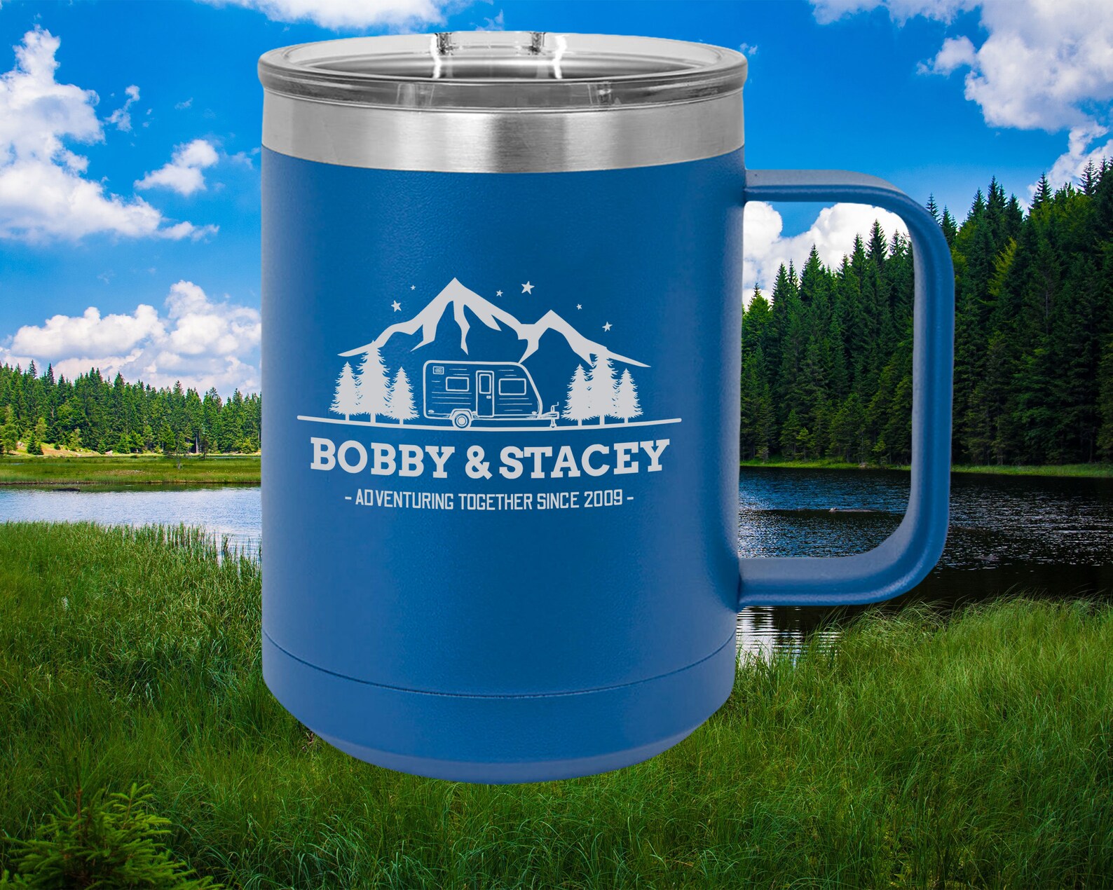 Custom Camping 15 oz Coffee Tumbler Add Names and Date Etsy