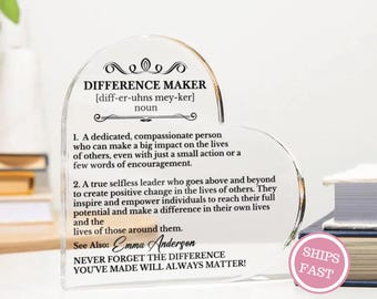 Difference Maker Gift, Retirement Plaque, Personalized Employee Appreciation Gifts, Custom Teacher Gift, Coworker Recognition, NP Nurse Gift