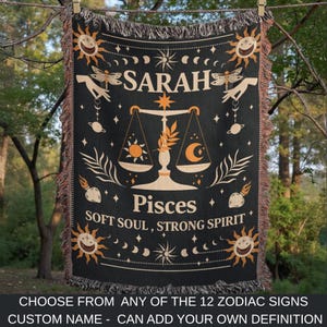 Pisces Gifts, Personalized Zodiac Pisces Blanket, Custom Astrology Woven Throw Blanket, Horoscope Gift, Zodiac Birthday Gift, Christmas Gift