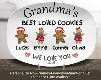 Grandmother Gift, Personalized Platter Keepsake For Grandma From Grandkids, Custom Name Plate For Grandma, Grandma Platter For Christmas