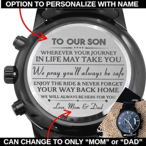Cadeau fils de maman et papa, montre gravée, cadeau de Noël, cadeau de remise des diplômes, anniversaire de fils, cadeau de mariage, cadeau de papa et de maman pour fils