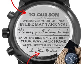 Son Gift From Mom and Dad, Engraved Watch, Christmas Gift, Graduation Gift, Son Birthday,  Wedding Day Gift, Son's Gift From Mom, From Dad