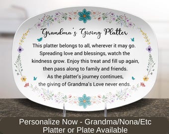 Grandma Kitchen Platter, Personalized Keepsake Plate For Grandma, Thankful Giving Plate Kitchen Display, Kitchen Home Decor, Mothers Day