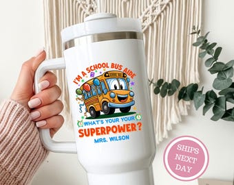 School Bus Aide Gift, Personalized 40oz Tumbler With Handle, School Bus Monitor Appreciation Gift, Back To Bus Monitor Driver Thank You Gift