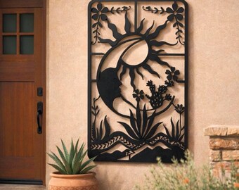 Southwestern Desert Celestial Metal Wall Art, Sun and Moon Harmony, Arizona Boho Rustic South Western Art Decor, Ranch House Outdoor Sign