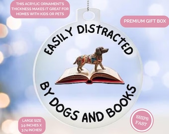 Book Lover Ornament, Book Reader Gift, Dog Lover Gift Ideas, Book Ornament Christmas , Bookish Ornament Gifts, Dog Owner Holiday Ornaments