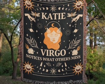 Personalized Virgo Zodiac Woven Blanket, Astrology Gift