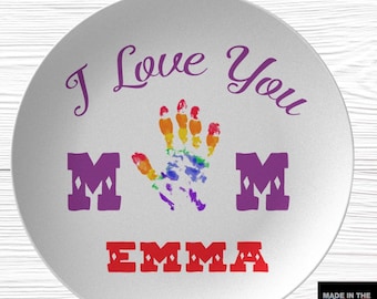 Mothers Day Handprint Gift, Personalized Kids Handprint Plate, Personalized Gift For Mom,  Custom Handprint Platters, Cute Mom Birthday Gift