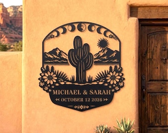 Personalized Southwestern Desert Wedding Gift, Custom Cactus Metal Art Sign, Boho Arizona Desert Ranch House Sign, Western Home Gift