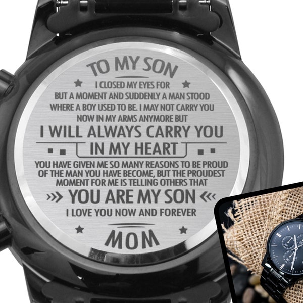 Son Gift From Mom, Engraved Watch, Christmas Gift, Graduation Gift, Son Birthday Gift, Wedding Day Gift, I Will Always Carry You In My Heart