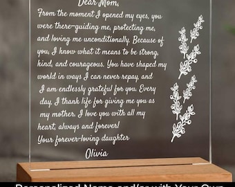 Hand Written Letter Custom Acrylic Night Light - Personalized Mothers Day Gift, Mothers Day Gift Idea, Gifts for Mom, Grandma Birthday Gifts