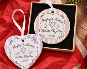 Couple Ornament, Personalized First Christmas Together Ornament With Gift Box, Custom Anniversary Keepsake, 2026 Christmas Ceramic Ornaments
