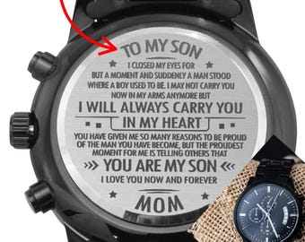 Son Gift From Mom, Engraved Watch, Christmas Gift, Graduation Gift, Son Birthday Gift, Wedding Day Gift, I Will Always Carry You In My Heart