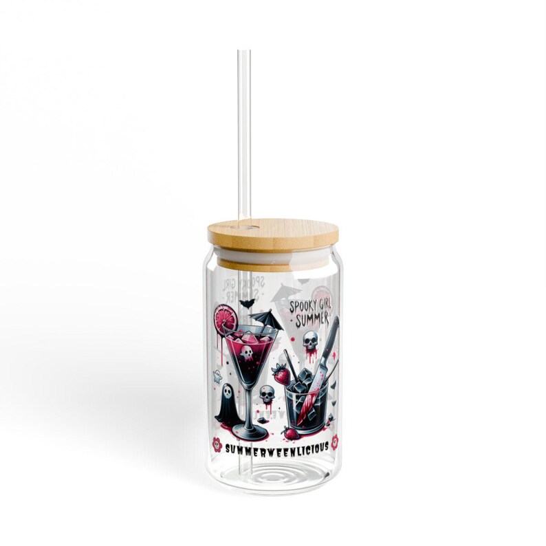Summerween Vibes Spooky Girl Summer Ice Coffee Cup, Summerweenlicious Iced Coffee Glass Sipper Cup Gift For Best Friend, Summer Goth Tumbler image 9