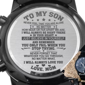 Son Gift From Mom, Engraved Watch, Christmas Gift, Graduation Gift, Son Birthday Gift, Moving Away Gift, Wedding Day, Believe In Yourself