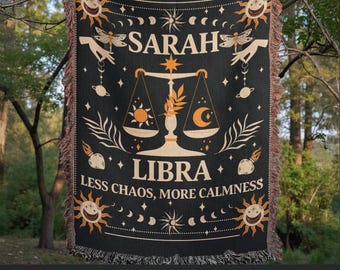 Personalized Libra Zodiac Blanket, Custom Woven Throw, Astrology Gift