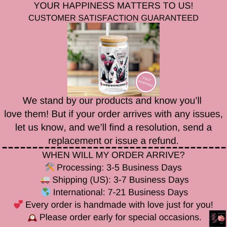 May include: A clear glass tumbler with a bamboo lid and straw, featuring a spooky Halloween design with the text "Spooky Lil Summer". The tumbler has a pink "Fast Shipping" sticker.