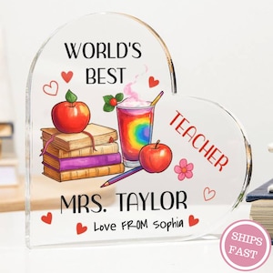 Personalisierte Lehrergeschenke, Lehrer-Herz-Acrylplakette, benutzerdefiniertes Geschenk für den Lehrer, Schulanfang, Danke, Lehrer
