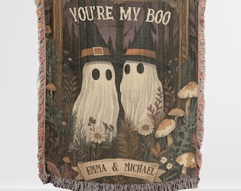 Ghost Couple Blanket, Personalized Ghost Lovers Throw Blanket, Custom Spooky Goth Couple Tapestry, My Boo Wedding Anniversary Gift