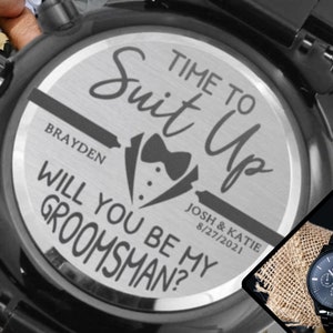 Groomsmen Proposal Gift, Custom Engraved Mens Watch, Personalized Groomsman Proposal Gifts, Wedding Gifts, Engraved Groomsman Watches Gift