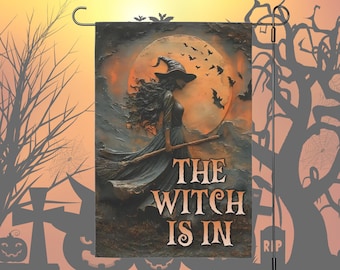 Witch Flag For Halloween, Scary Halloween Outside Flag Decor, Spooky Outdoor House Yard Sign, Scary Halloween Garden Flag Outside Decor