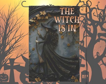 Halloween Witch Flag, Halloween Outside Decor, Spooky Outside Witch House Yard Sign, Scary Witch Halloween Garden Flag Outside Decorations