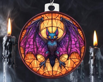 Bat Acrylic Ornament With Stained Glass Effect, Spooky Halloween Black Bat Outdoor Display, Gothic Home Decor, Acrylic Stained Glass Look