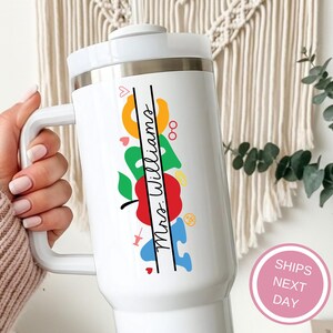 Custom Teacher 40oz Tumbler With Handle, Personalized Teacher Tumbler Appreciation Gift, Teacher Back To School Travel Mug, Teacher Name Cup