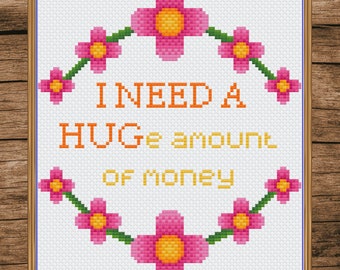 Funny Quote Cross Stitch Design | Modern Cross Stitch Pattern | Floral Cross Stitch Design