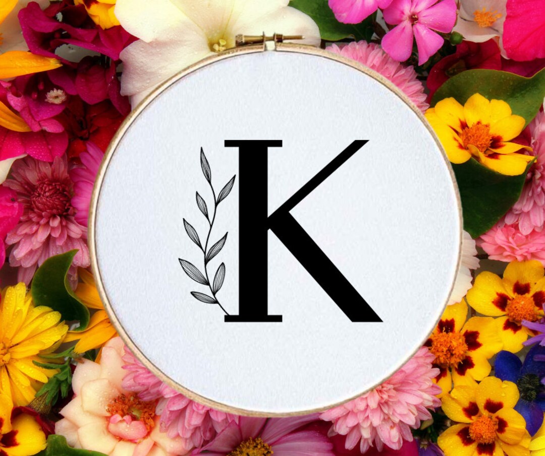 Decorative LETTER K, Embroidery PDF Pattern, Botanical Alphabet, Hand