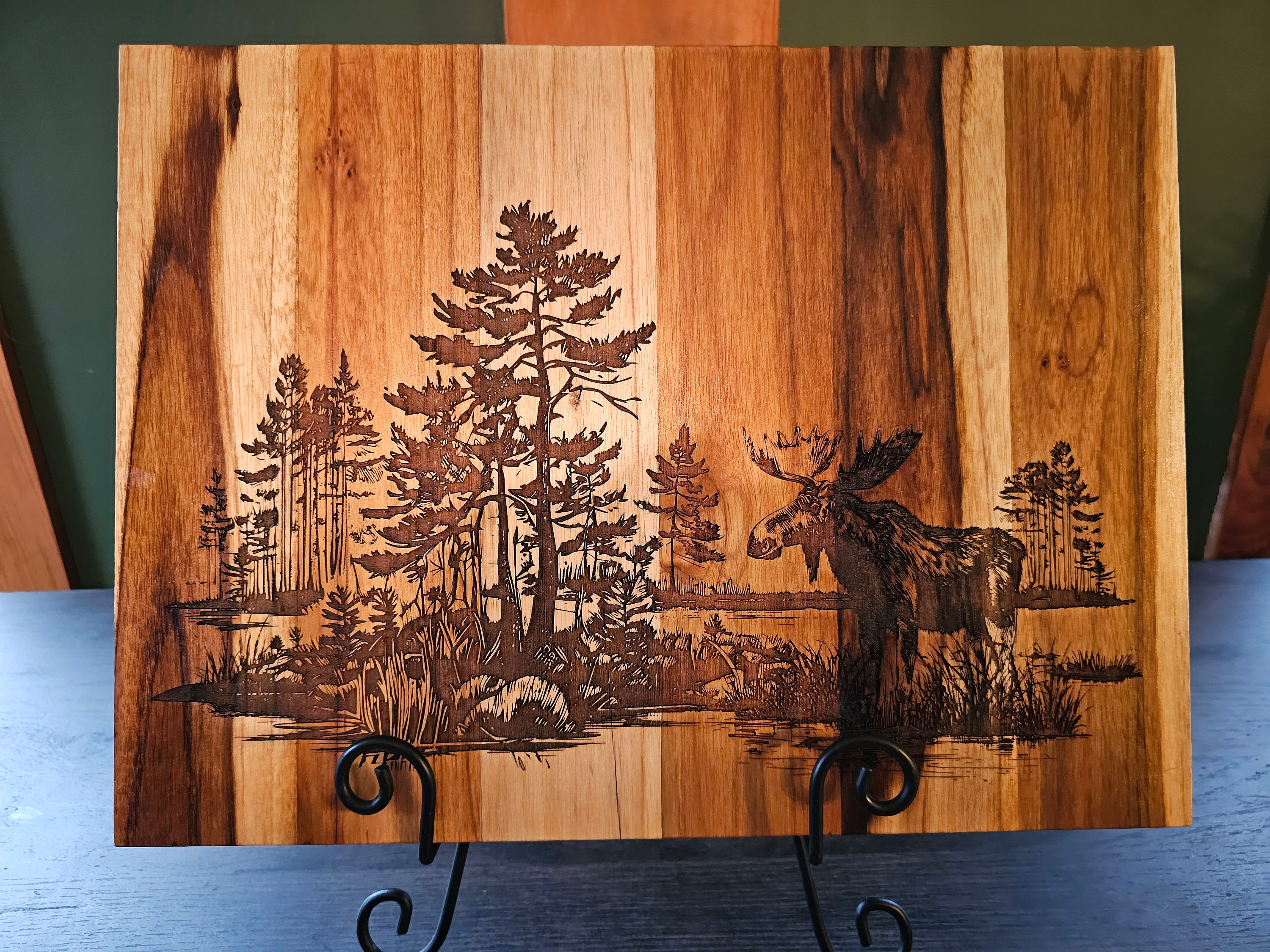 Laser Engraved Moose in a Swamp Teak Wood Charcuterie Board or Cutting ...