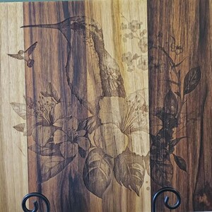 Laser engraved Hummingbird Teak wood charcuterie board or cutting board
