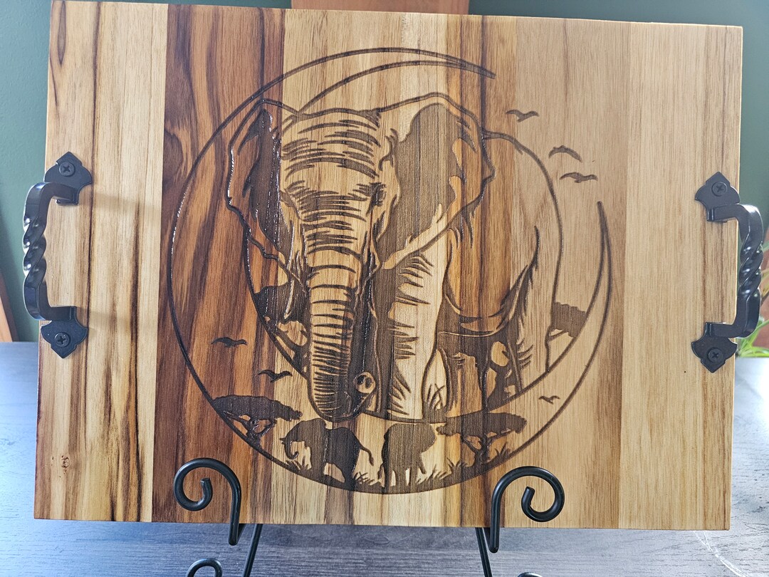 Laser Engraved Elephant Teak Wood Charcuterie Board or Cutting Board - Etsy