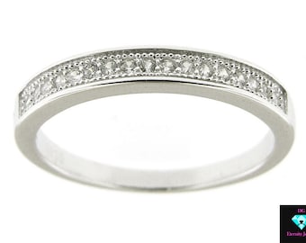 PLATA ESTERLINA .925 Cz Micro Pave Set Eternity Wedding Band Ring 6-9