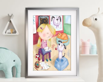 Little Illustrator – Children's Colourful Bedroom Nursery Illustration A4 Art Print