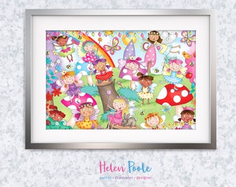 Fairy Wonderland – Children's Colourful Bedroom Nursery Illustration A4 Art Print