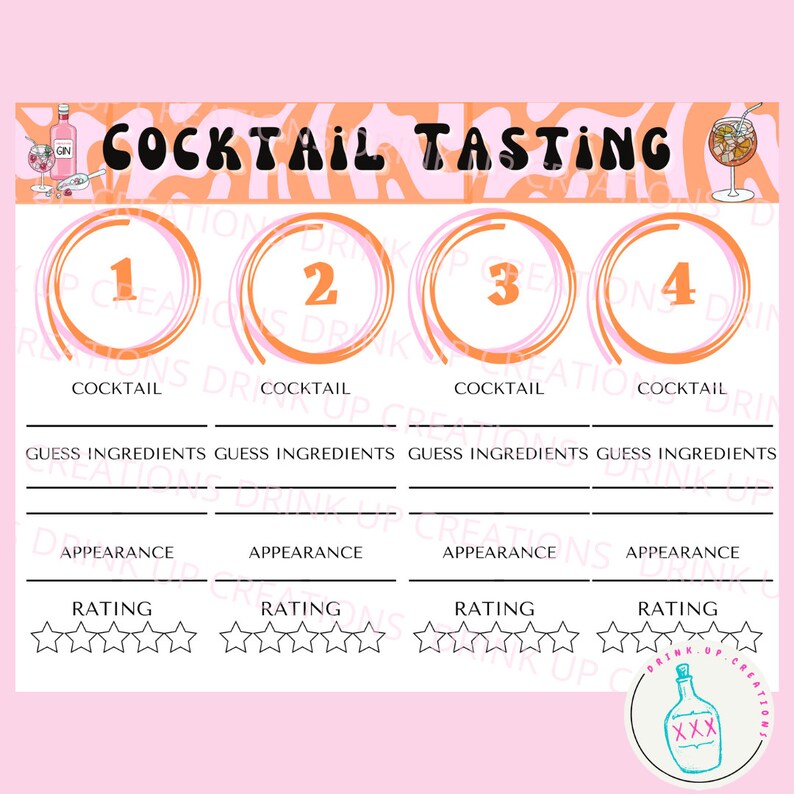 Cocktail TASTING MENU PDF Printable Drink Tasting Etsy