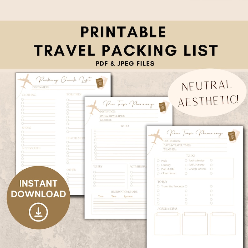 PACKING Checklist PDF Download / Pre Trip Planning List/ Packing List ...