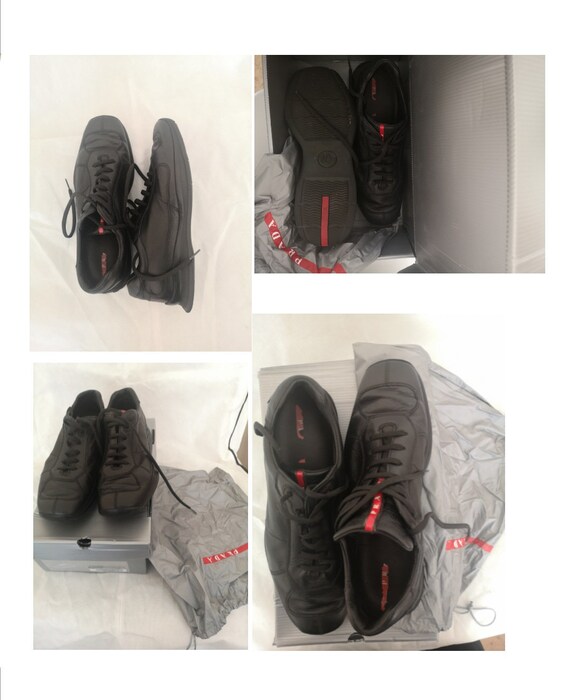 Prada men's black lace up 100%leather trainers sho