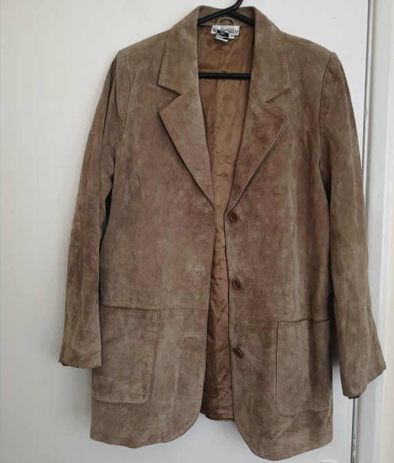 70s VTG brown suede leather blazer jacket in mediu