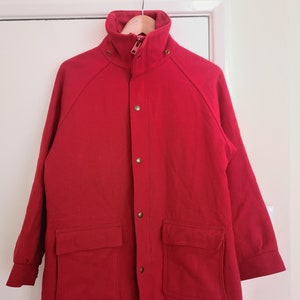 Vintage Woolrich women&#39;s red wool mill jacket in size Medium. Made in USA