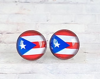 Puerto Rico Flag Stud Earrings | Puerto Rican Flag Earrings | 12MM Stud Earrings | Puerto Rico Jewelry | Country Flag Jewelry