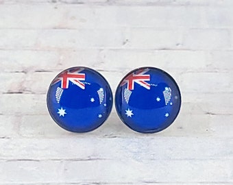 Australia Flag Stud Earrings | Australian Flag Earrings | 12MM Stud Earrings | Australia Jewelry | Country Flag Jewelry