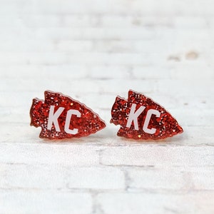 Chiefs Earrings, Red Glitter Acrylic, Arrowhead Earrings, Kansas City Earrings, KC Studs KC Chiefs Earrings, Football Earrings, Chiefs Studs