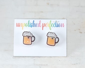 Beer Mug Stud Earrings, Acrylic Beer Earrings, Beer Lover Studs, Drink Earrings, Alcohol Jewelry, Statement Earrings, Party Jewelry