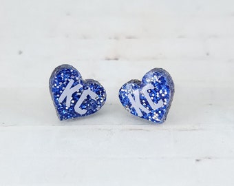 Kansas City Royals Earrings, Heart Glitter Acrylic Studs, KC Royals Studs, KC Studs, KC Earrings, Kansas City Earrings, Kansas City Studs